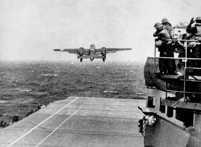A B-25 taking off from USS Hornet for the raid - Doolittle Raid