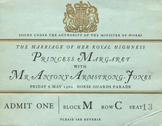A ticket for the wedding procession - Princess Margaret and Antony Armstrong-Jones
