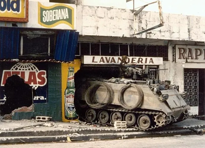 A U.S. Army M113 in Panama during the second day of Operation Just Cause