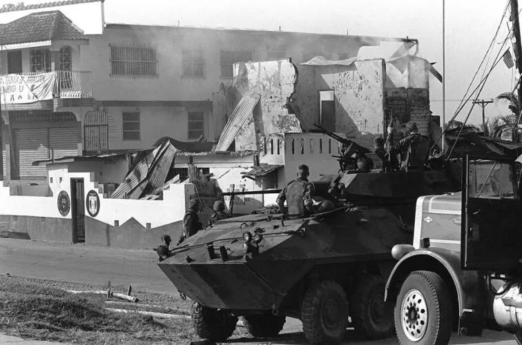 A U.S. Marine Corps LAV-25 in Panama during the first day of Operation Just Cause