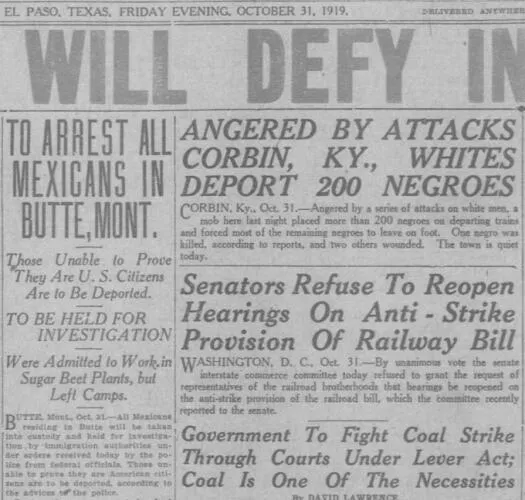 Angered by attacks Cobrin KY whites deport 200 Negroes - Red Summer