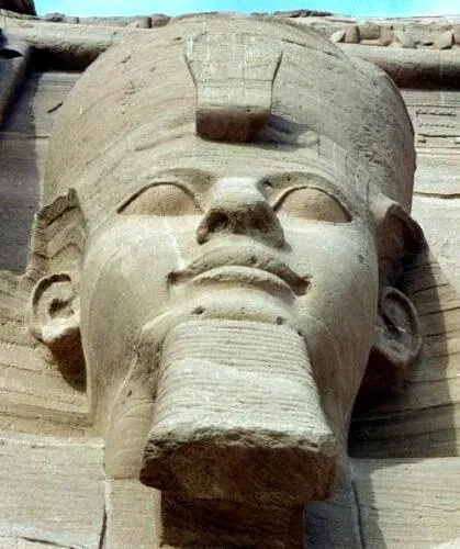 Bust of one of the four external seated statues of Ramesses II at Abu Simbel