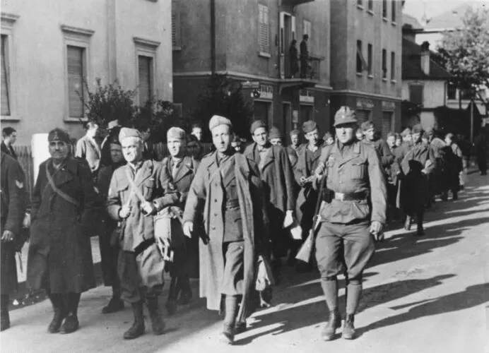 Disarmed Italian soldiers marching to captivity