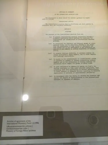 First page of the Articles of Agreement of the International Monetary Fund