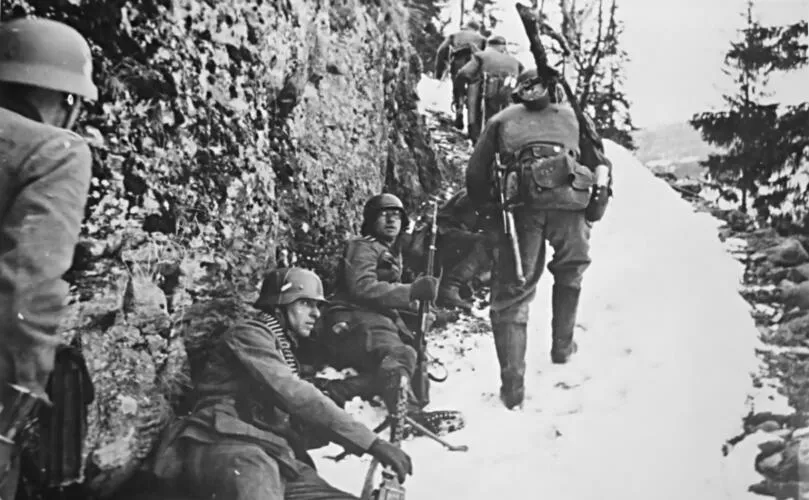 German forces advancing near Bagn in Valdres - Operation Weserübung