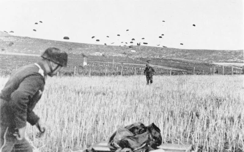 German paratroopers landing on Crete