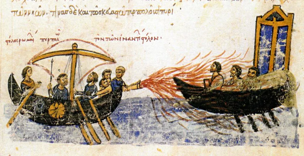 Greek fire was first used by the Byzantine Navy during the Byzantine–Arab Wars
