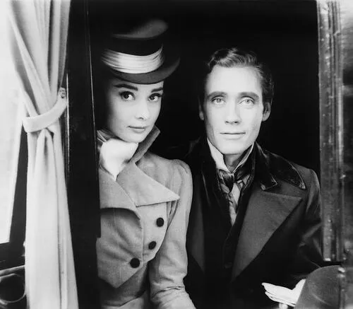 Hepburn and Mel Ferrer on the set of War and Peace
