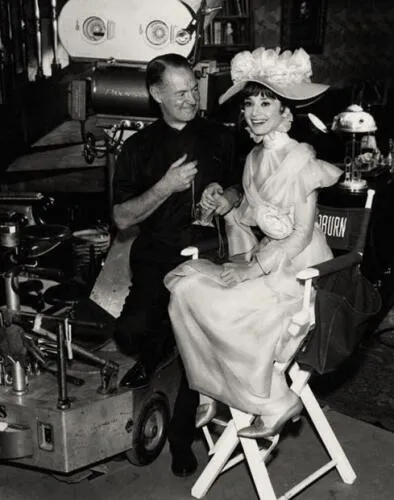 Hepburn with cinematographer Harry Stradling, on the set of My Fair Lady