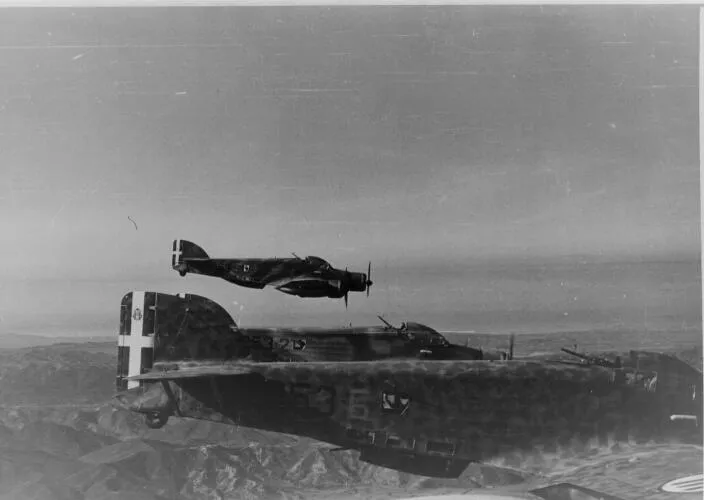Italian Siai-Marchetti SM-79 bombers flying over Greek territory