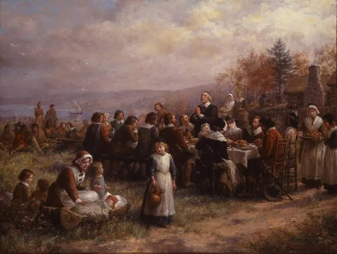 Jennie Augusta Brownscombe, Thanksgiving at Plymouth, 1925, National Museum of Women in the Arts, Washington, D.C.
