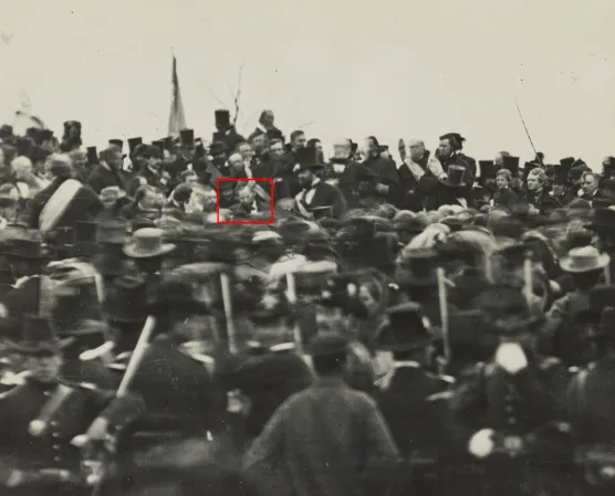 Lincoln, absent his usual top hat, is highlighted at Gettysburg