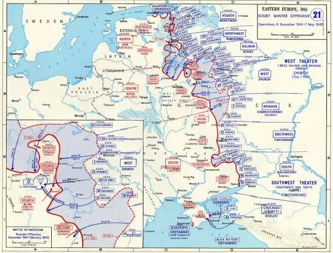 Map of the Soviet 1941-1942 winter counteroffensive