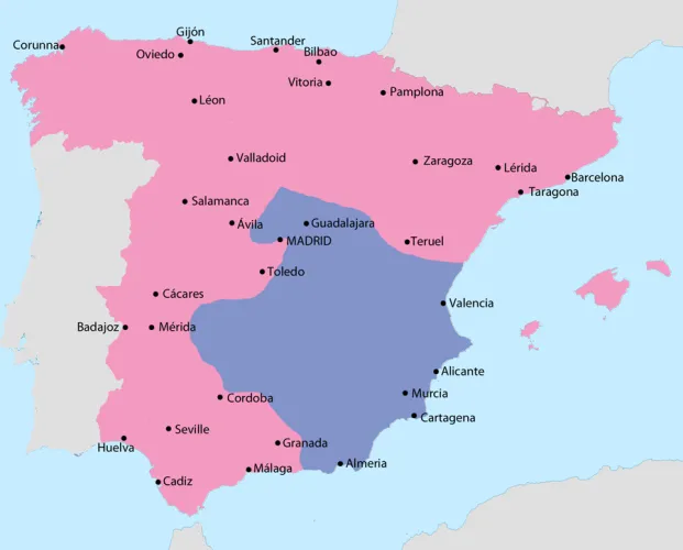 Map of the Spanish Civil War in February 1939