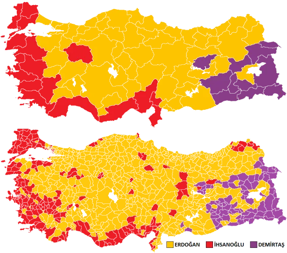Map showing the winners of Turkish presidential election of 2014 - image
