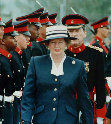 Margaret Thatcher reviewing Bermudian troops 1990 - image