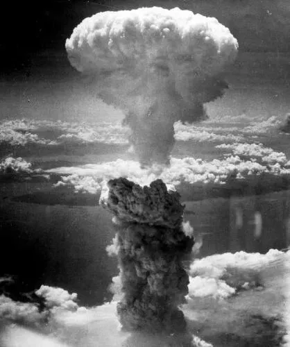 Mushroom cloud above Nagasaki after atomic bombing