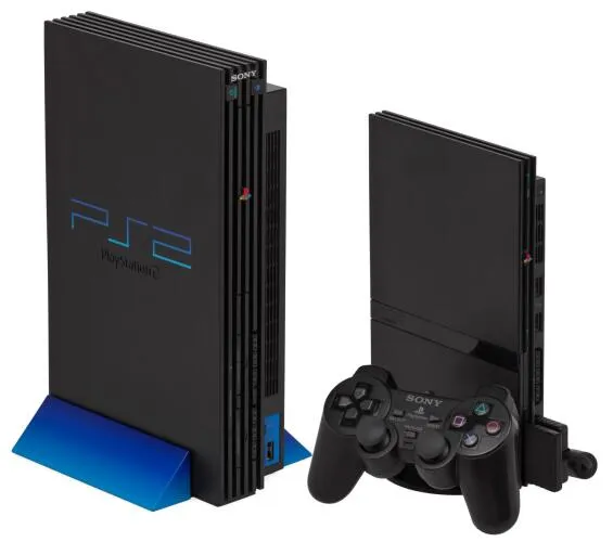 Original PlayStation 2 console (left) and slimline PlayStation 2 console (right)
