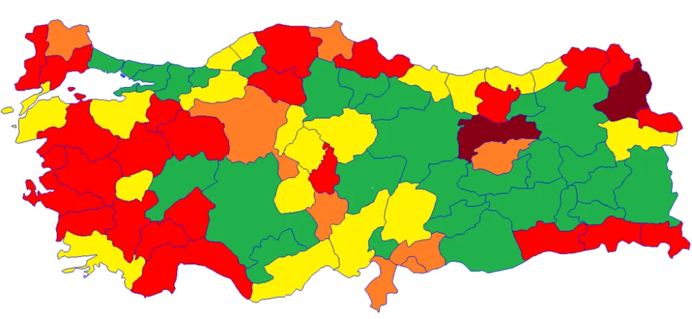 Results map showing the winners of the 81 provincial capitals of Turkey by party in 1994 local election - image