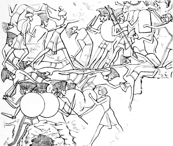 Sea Peoples in conflict with the Egyptians in the battle of Djahy