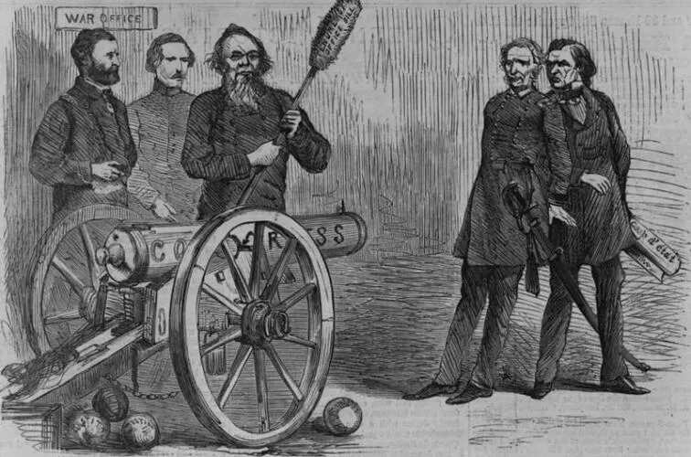 Secretary of War Stanton aiming a cannon