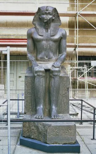 Sitting statue attributed to Amenemhat II later usurped by 19th Dynasty pharaohs Berlin