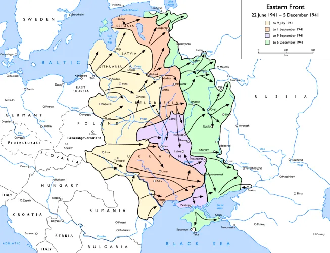 The eastern front at the time of the Battle of Moscow