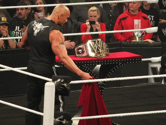 The Rock revealing the brand new WWE Championship design