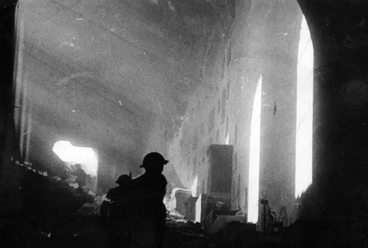 Polish soldiers inside the ruined Monte Cassino Monastery