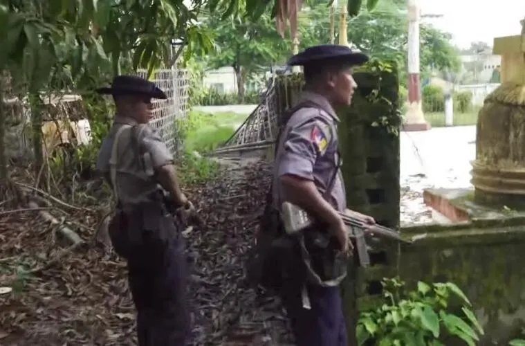 Members of the Myanmar Police Force patrolling in Maungdaw  during (ARSA) attacked Burmese border posts - image