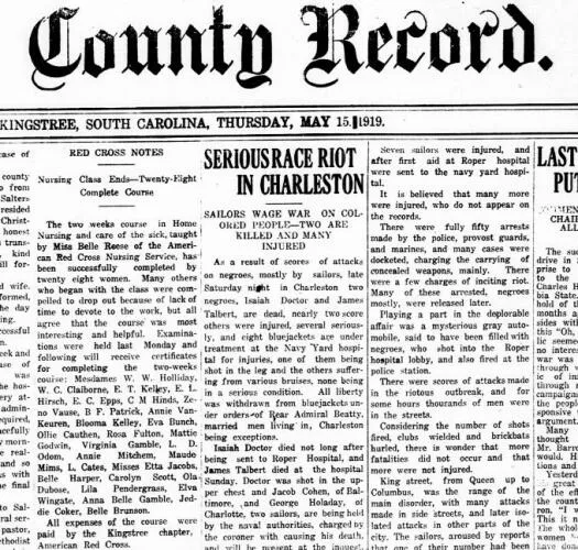 News coverage of the Charleston riot of 1919