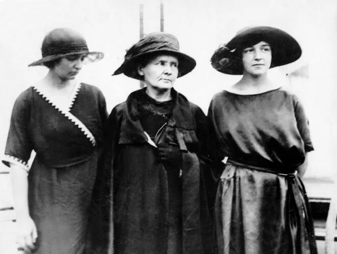 Irène Curie and her mother and sister Ève Curie