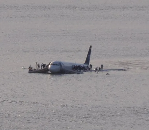 US Airways Flight 1549 (N106US) after crashing into the Hudson River Image