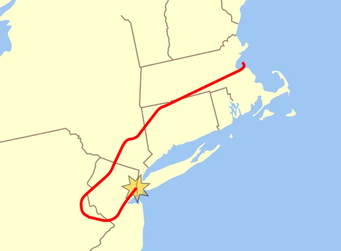 Flight path of United Airlines Flight 175 on September 11, 2001