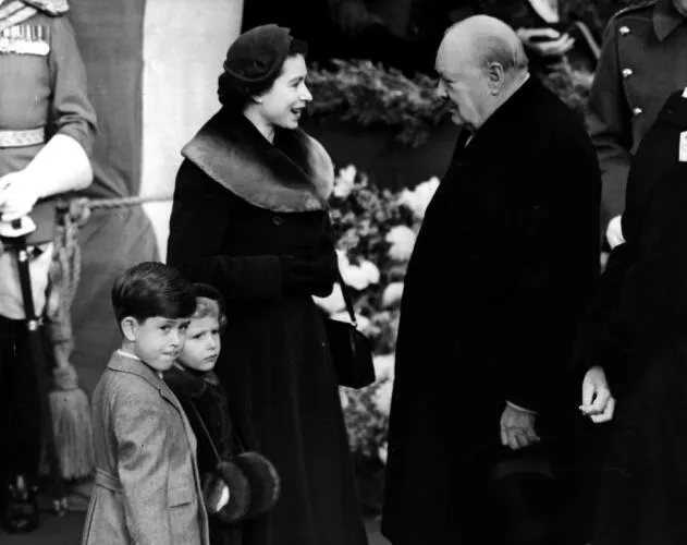 Churchill with Queen Elizabeth II, Prince Charles and Princess Anne