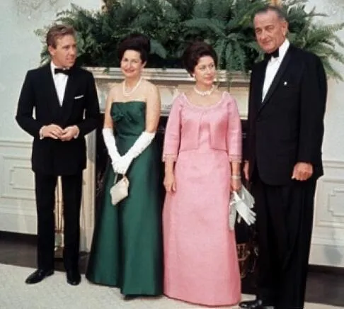Lord Snowdon, Lady Bird Johnson, Princess Margaret and the United States president Lyndon B. Johnson at the White House on 17 November 1965