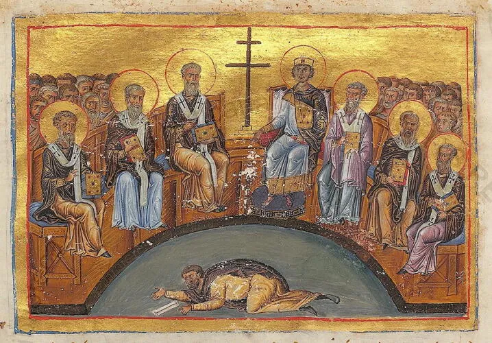Constantine VI (right to the cross) presiding over the Second Council of Nicaea. Miniature from early 11th century