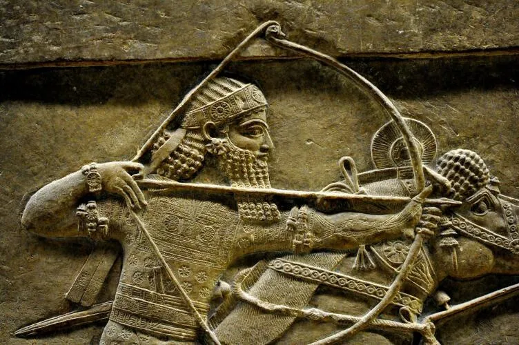 Ashurbanipal depicted in the Lion Hunt of Ashurbanipal