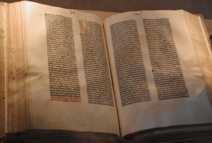 A copy of the Gutenberg Bible on display at the Library of Congress