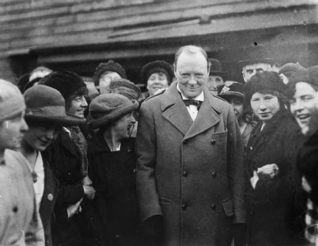Churchill meets female workers at Georgetown's filling works