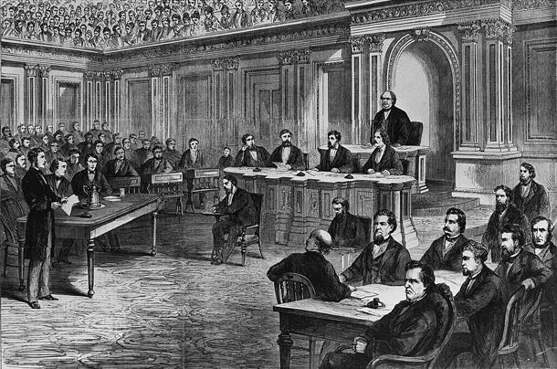 Scene from the impeachment of Andrew Johnson