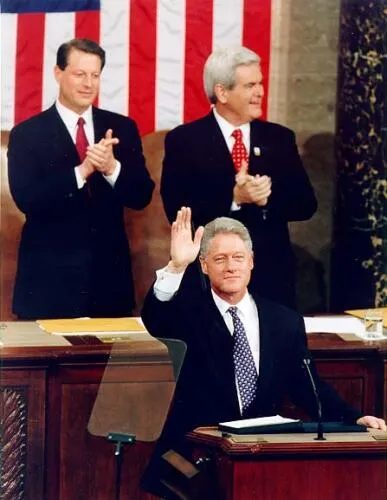 Vice President Al Gore, House Speaker Newt Gingrich and President Bill Clinton