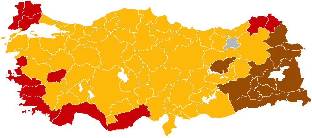 Map showing the voting intentions of the 81 provincial capitals of Turkey by party in the 2002 general elections - image
