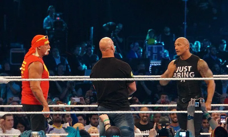 Hulk Hogan, Steve Austin and The Rock at WrestleMania XXX