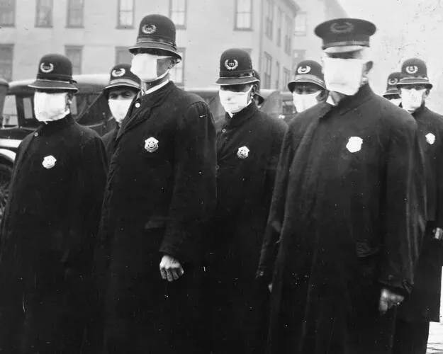 Spanish flu in 1918, Police officers in masks, Seattle Police Department detail, from- 165-WW-269B-25-police-l Image