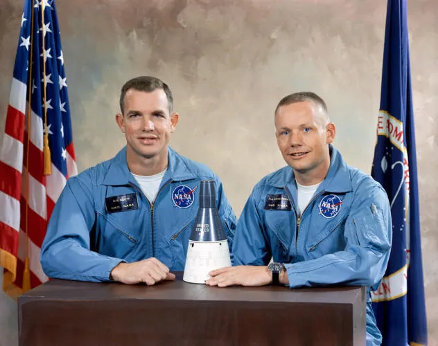Astronauts David R. Scott (left), Pilot; and, Neil A. Armstrong (right), Command Pilot - image