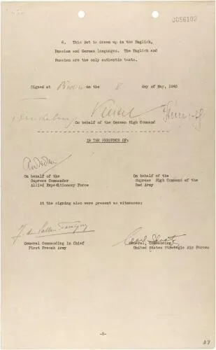 Third and final page of the instrument of unconditional surrender signed at Berlin
