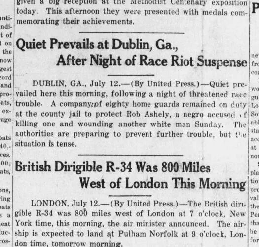 US News coverage of the Dublin, Georgia riot of 1919 - Red Summer