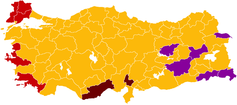 Map showing the voting intentions of the 81 provincial capitals of Turkey by party in the 2007 general elections - image