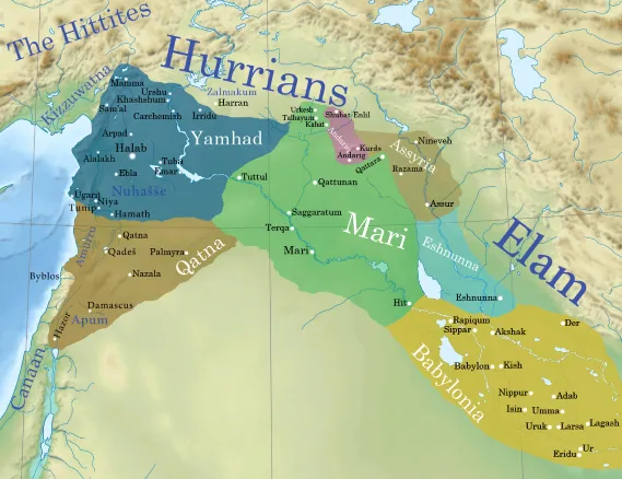 A map of the Ancient Near East showing the geopolitical situation around the Old Assyrian Empire